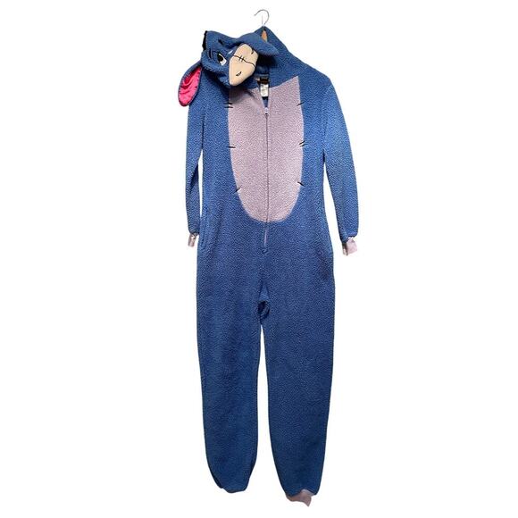 Disney Eeyore Fleece One Piece Pajamas XS | 3D Face Cozy Hood Plush Tail Costume - Picture 2 of 6